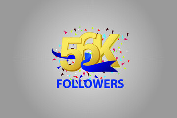 56K,56.000 Follower Thank you blue ribbon celebration logotype for social media, internet - vector