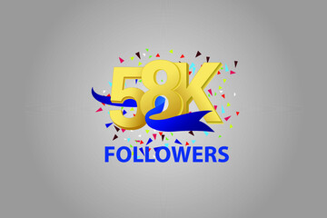 58K,58.000 Follower Thank you blue ribbon celebration logotype for social media, internet - vector