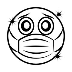emoticon cold face with medical mask coronavirus covid-19 pandemic, line cartoon style