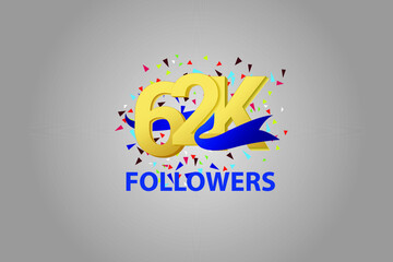 62K,62.000 Follower Thank you blue ribbon celebration logotype for social media, internet - vector