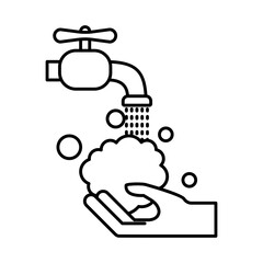 hands washing under water tap line style icon vector design