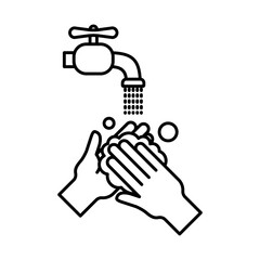 hands washing under water tap line style icon vector design
