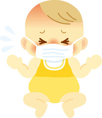 マスクをした熱中症の危険がある赤ちゃん
ベビー全身イラスト14