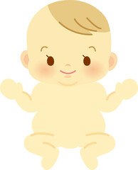 はだか姿の目元パッチリ笑顔の赤ちゃん【正面】　ベビー全身イラスト26