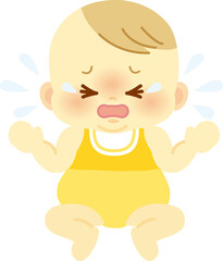 Obraz premium ベビー服を着た泣き顔の赤ちゃん ベビー全身イラスト03 