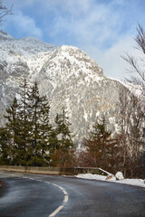 road in the snow-capped mountains