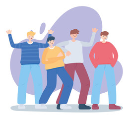 Obraz premium celebrating group boys cartoon characters friendship