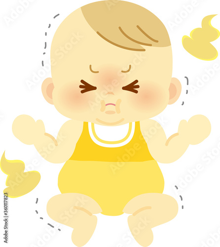 ベビー服を着たうんこを踏ん張る表情の赤ちゃん ベビー全身イラスト09 Baby Poster Ba Kuroshimaharu