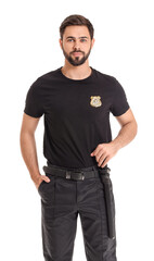 Fototapeta premium Handsome policeman on white background