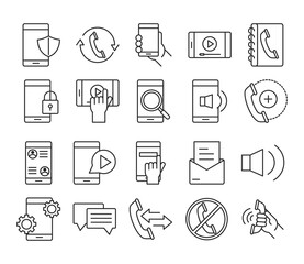 mobile phone or smartphone electronic technology device line style icons set