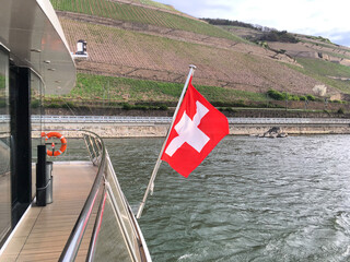 Luxurious rivercruise or river cruise ship on the Rhine for romantic and relaxing cruising on...