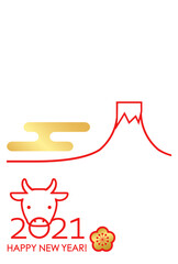 2021　年賀状　うしと富士山
