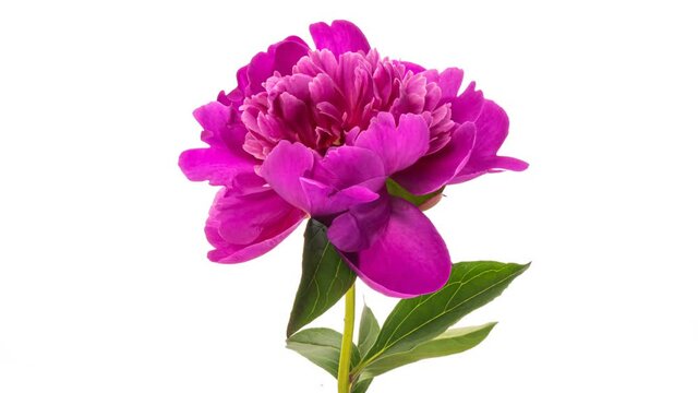 Timelapse of pink peony flower blooming on white background. Blooming peony flower open, time lapse, close-up. Wedding backdrop, Valentine's Day concept. Mother's day, Holiday, Love, birthday