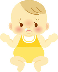 ベビー服を着て鼻水の出た赤ら顔の赤ちゃん　ベビー全身イラスト12
