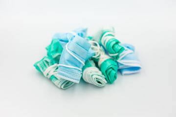 The mask was used and placed on a white background.