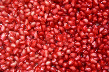 pomegranate seeds close up shot in natural light. 