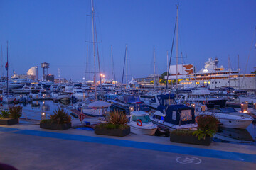 Fototapeta na wymiar Yachts in Port Vell of Barcelona . Catalonia,Spain
