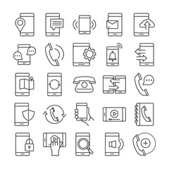 mobile phone or smartphone electronic technology device line style icons set