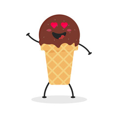 Cute Flat Cartoon Chocolate Ice Cream Illustration. Vector illustration of cute Chocolate Ice Cream with a smiling expression. Cute Ice Cream mascot design