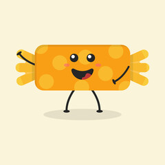 Cute Flat Cartoon Candy Illustration. Vector illustration of cute Candy with a smiling expression. Cute Candy mascot design