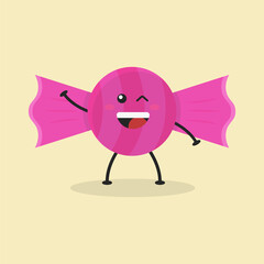 Cute Flat Cartoon Candy Illustration. Vector illustration of cute Candy with a smiling expression. Cute Candy mascot design