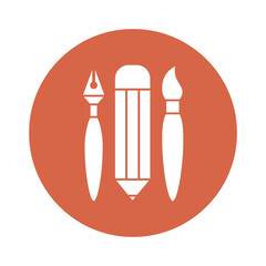 pencil pen and brush block style icon vector design