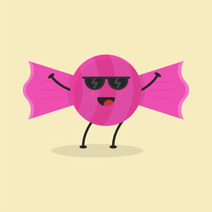 Cute Flat Cartoon Candy Illustration. Vector illustration of cute Candy with a smiling expression. Cute Candy mascot design