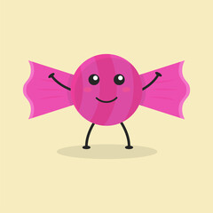 Cute Flat Cartoon Candy Illustration. Vector illustration of cute Candy with a smiling expression. Cute Candy mascot design