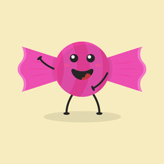 Cute Flat Cartoon Candy Illustration. Vector illustration of cute Candy with a smiling expression. Cute Candy mascot design