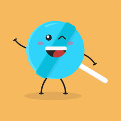 Cute Flat Cartoon Candy Illustration. Vector illustration of cute Candy with a smiling expression. Cute Candy mascot design