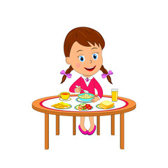 little cartoon girl have breakfast,illustration,vector