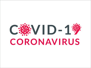 Covid-19 text design template vector illustration. Coronavirus vector banner. Text title with covid-19 virus sign