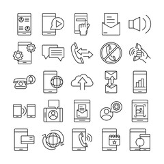 mobile phone or smartphone electronic technology device line style icons set