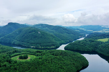 Aerial view of water reservoir Ruzin in Slovakia