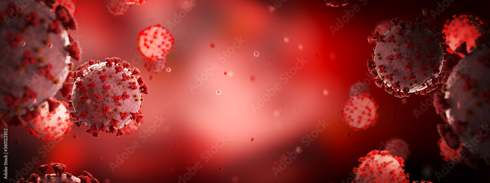 Poster microscopic close-up of the covid-19 disease. coronavirus illness spreading in body cell. 2019-ncov 