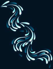 Blue abstract flat water drops flowing flat vector illustration on dark background