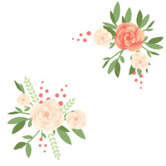 Beautiful beige and red flower with green leaves and red berries flat vector illustration isolated on white background