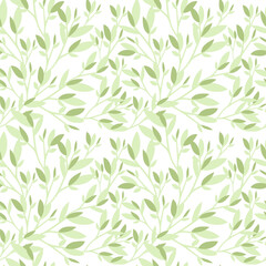 Seamless pattern of green leaves flat vector illustration on white background