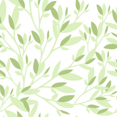 Seamless pattern of green leaves flat vector illustration on white background