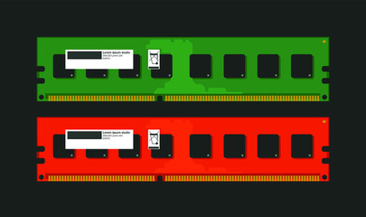 Computer RAM Memory Card, green, red
