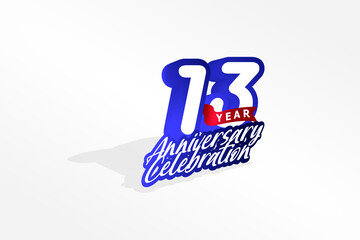13 year anniversary, Italic Style with ribbon celebration logotype. Simple Blue color design isolated on Grey background - vector 