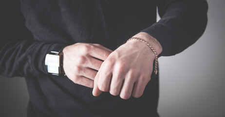 Man with a expensive bracelet. Fashion accessories and jewelry