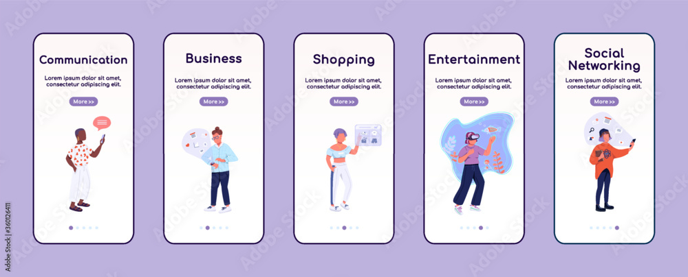 Poster technology in life onboarding mobile app screen flat vector template