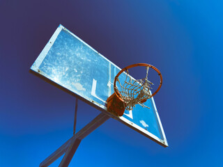 basketball hoop against blue sky