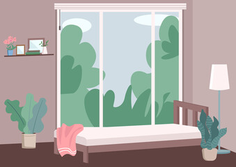 Modern bedroom interior flat color vector illustration