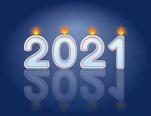 2021 candles New Year celebration horizontal postcard design concept. Festive burning candles