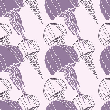 Seamless pattern with jellyfish on sirenf background