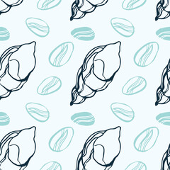 Fototapeta premium Seamless pattern with shells on a turquoise background
