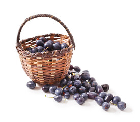 Heap of blueberry in a basket isolated on a white background.