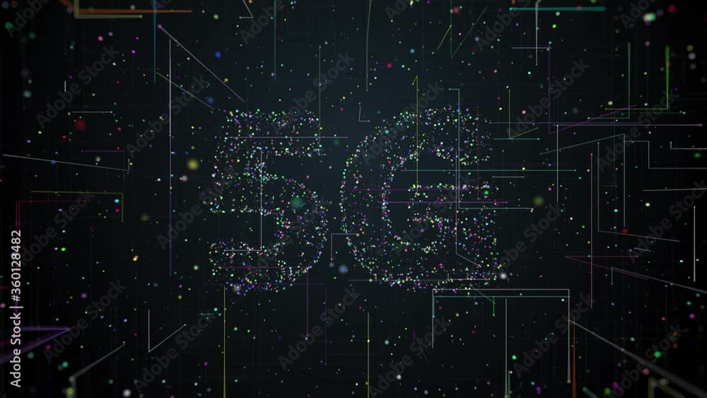 Aufkleber 3d render of 5g title made of particles and trails that spread from the center of the screen. fast t